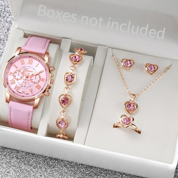 Elegant Heart Watch & Jewelry Set